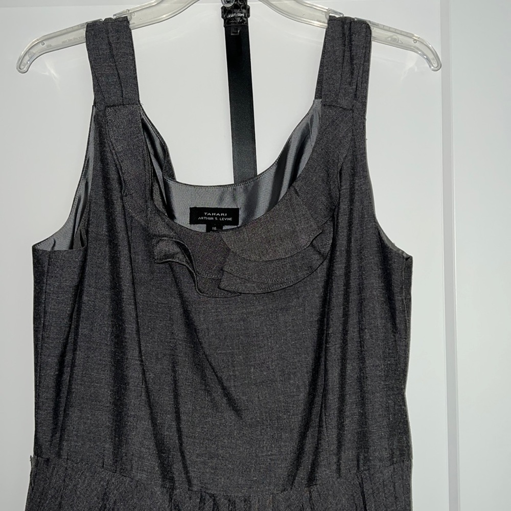 Tahari dress sleeveless pleated new Nwt size 16 charcoal grey gray NEW BELTED